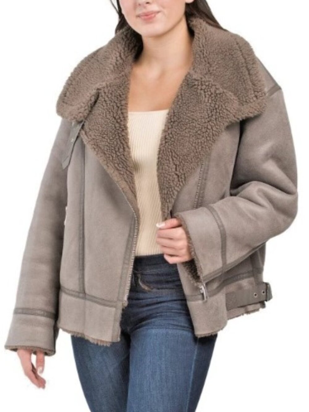 Aviator jacket Sherpa Oversized BIKER Jacket BOMBER WOMEN XL NEW